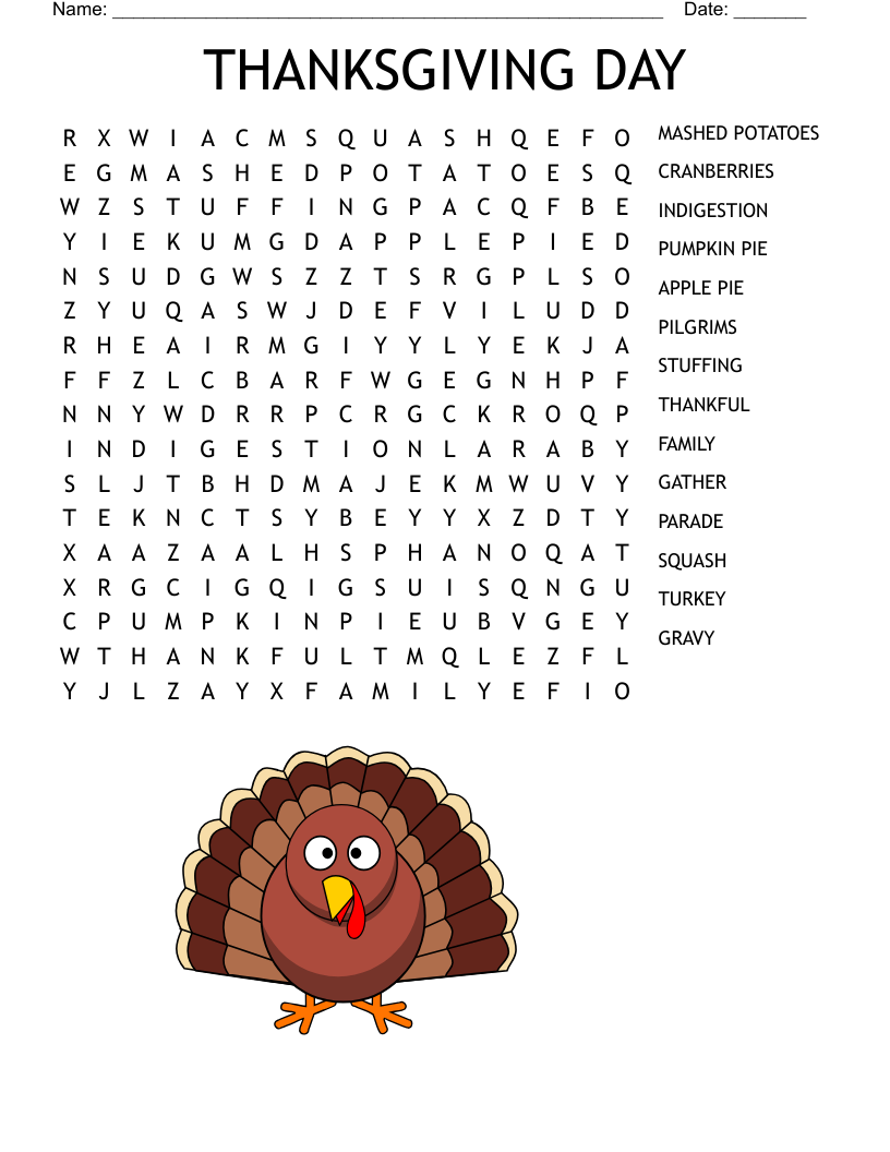 November Word Find Printable