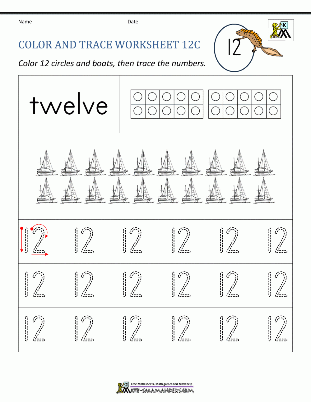 Number 12 Tracing Worksheet Free Printable
