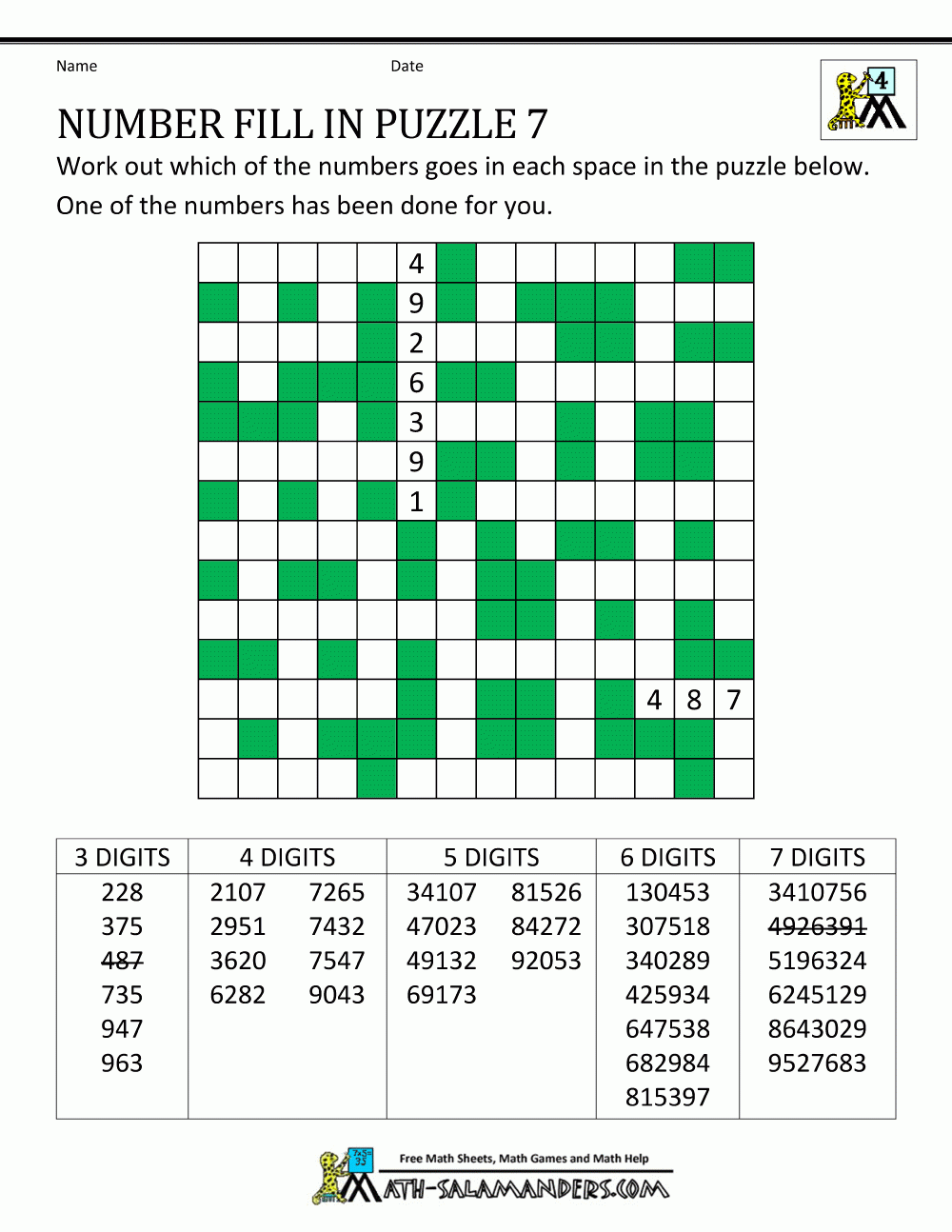 Maths Crossword Puzzle Printable
