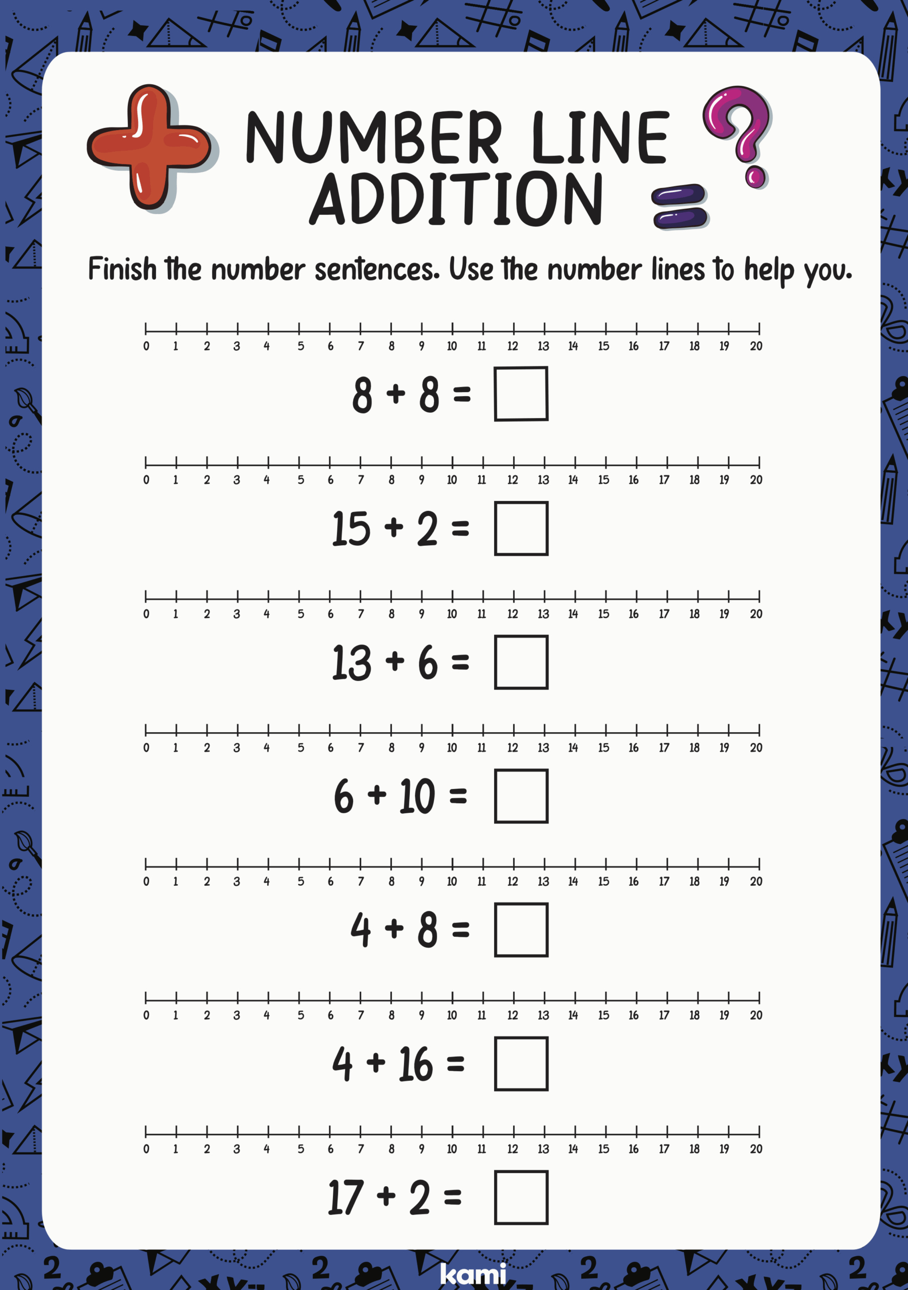 Number Line Additions 0 20 For Teachers Perfect For Grades 1st 