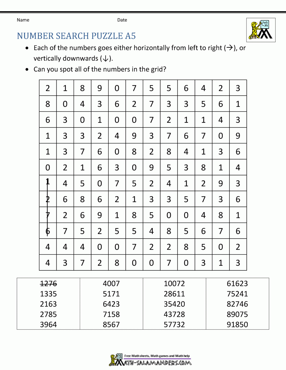 Printable Number Search Puzzles For Adults