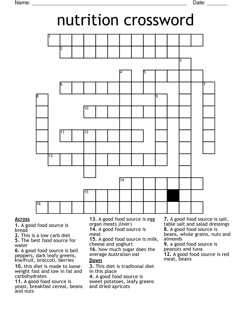 nutrition crossword wordmint