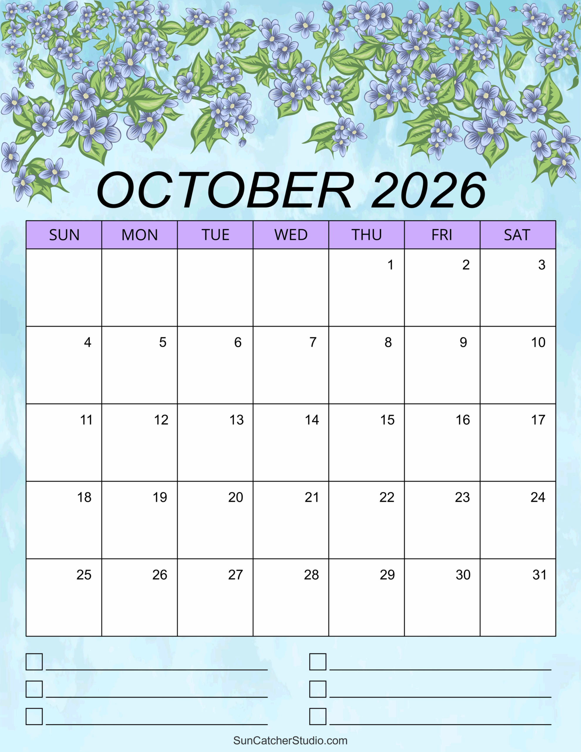 Printable Blank October 2026 Calendar