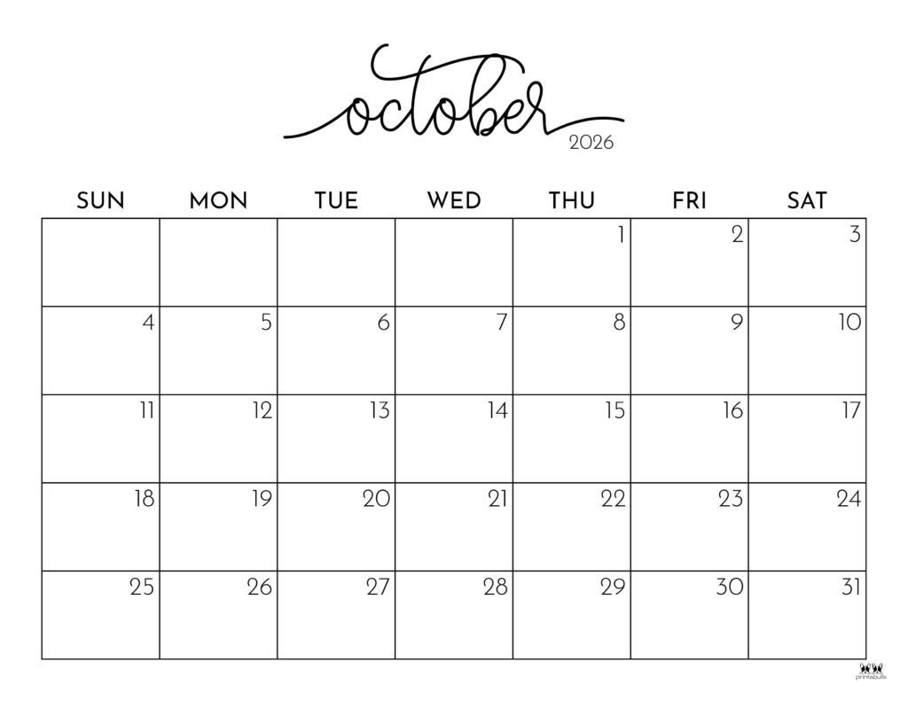Calendar October December 2026 Printable