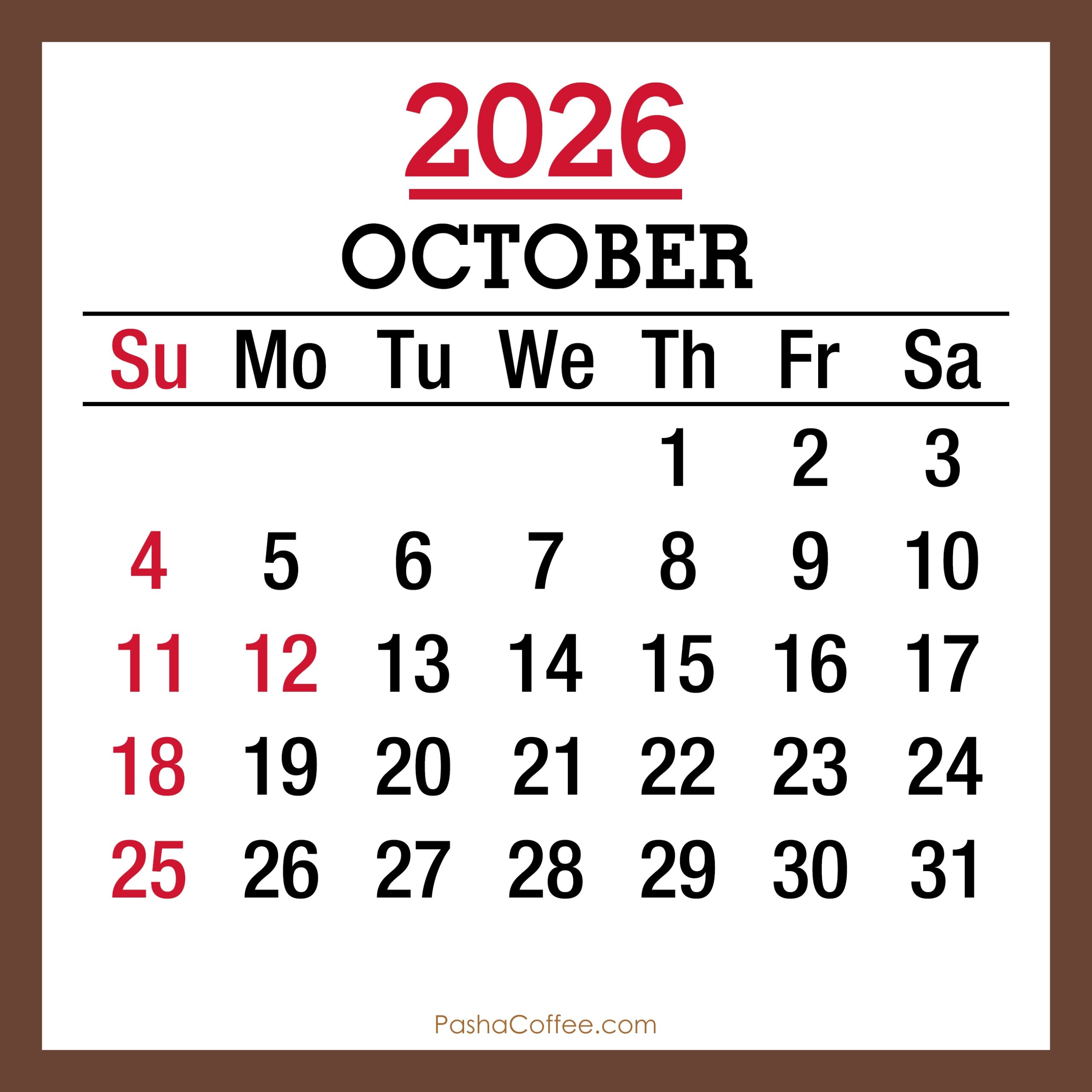 October 2026 Calendar With Holidays