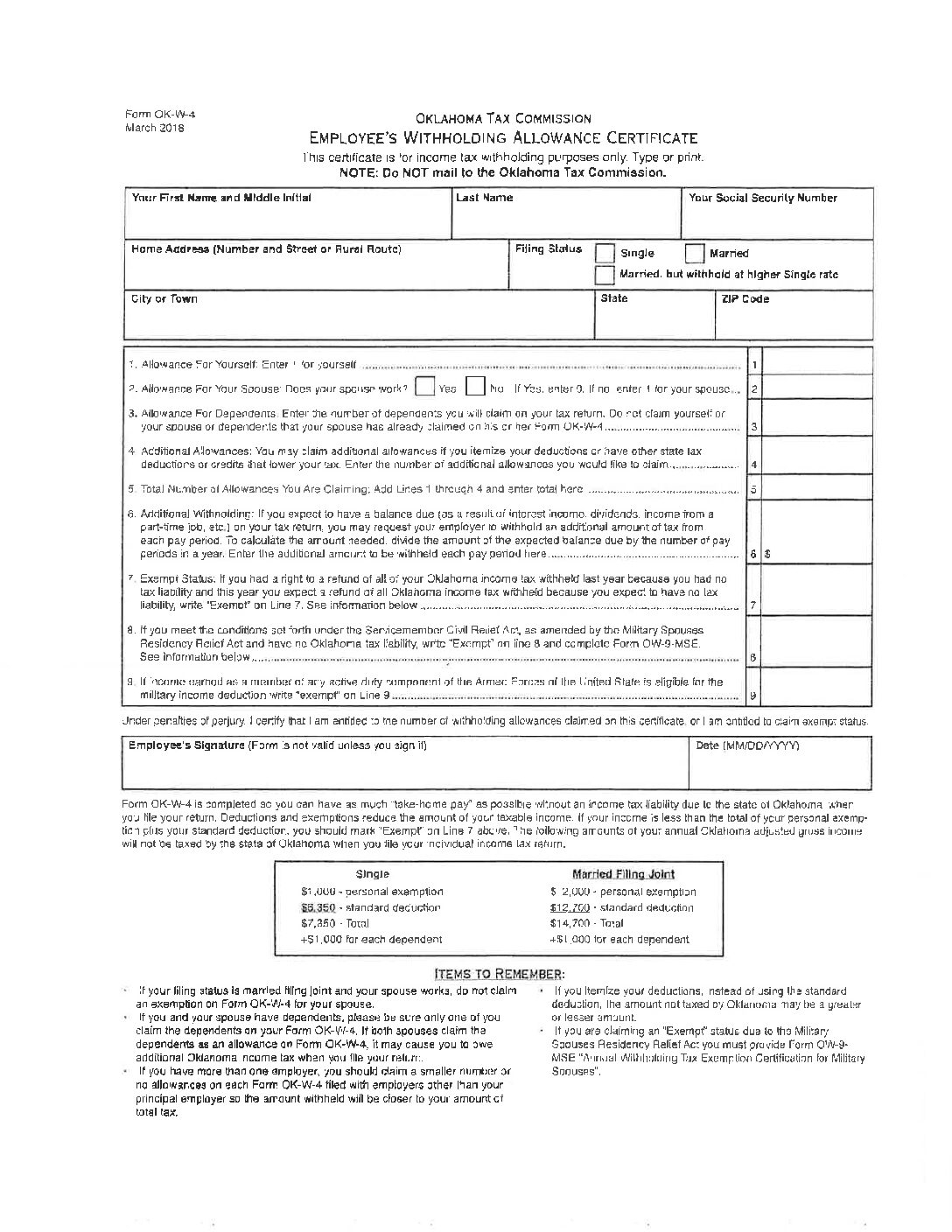 Oklahoma Tax Commission W 4 ZBase