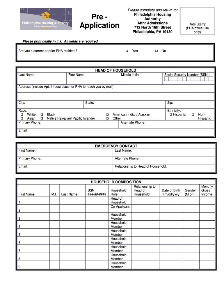 PA Housing Authority Pre Application Form Fill Online Printable 