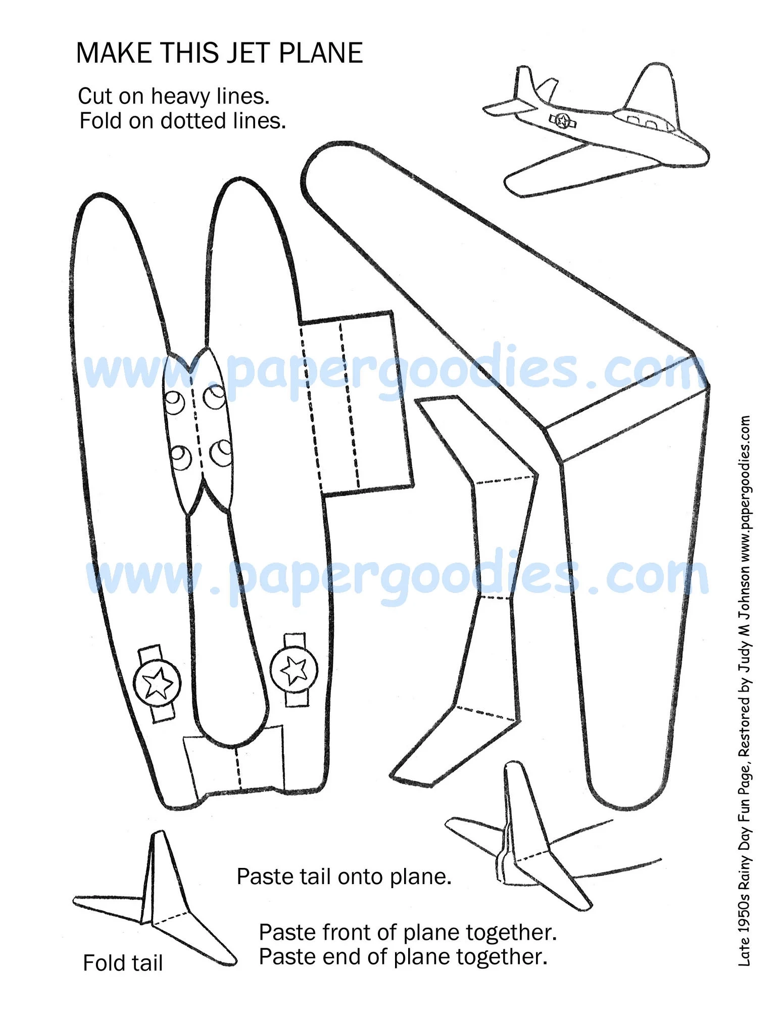Paper Airplane Color cut fly Toy printable Digital Download 