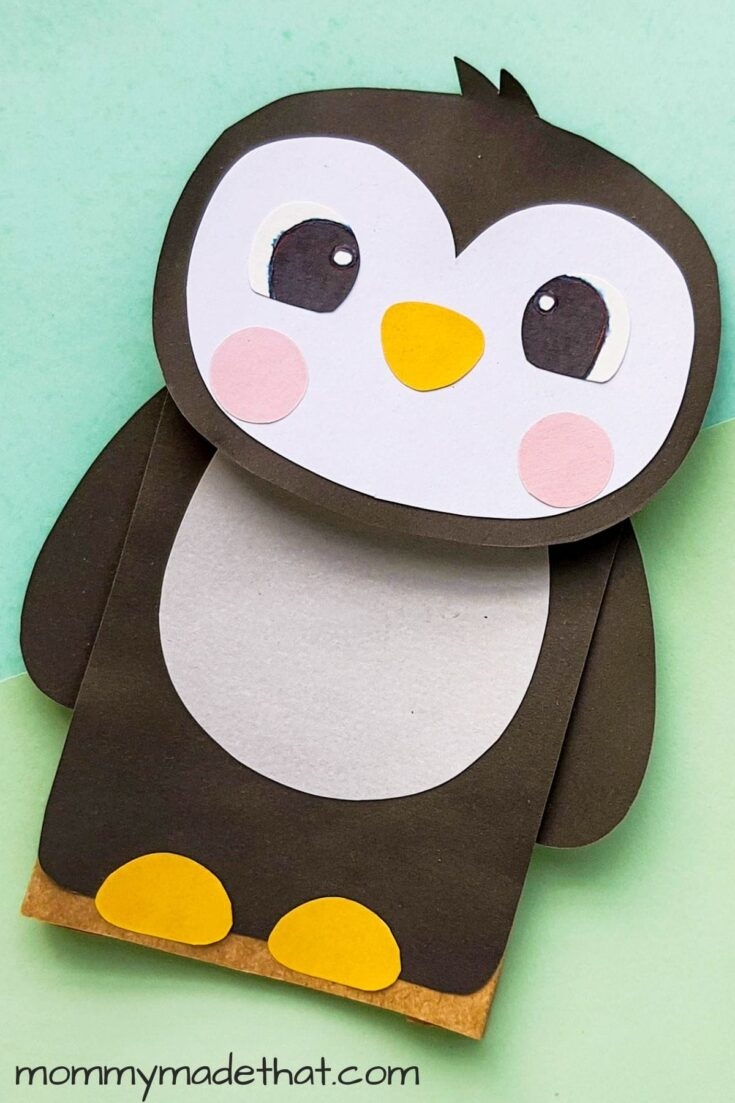 Paper Bag Penguin Craft With Free Printable Puppet Template 