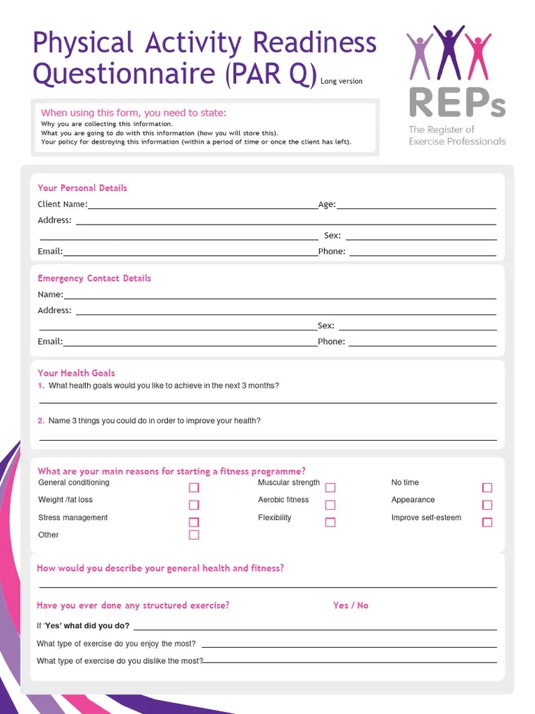 PAR Q Form PDF Physical Fitness Medical Specialties