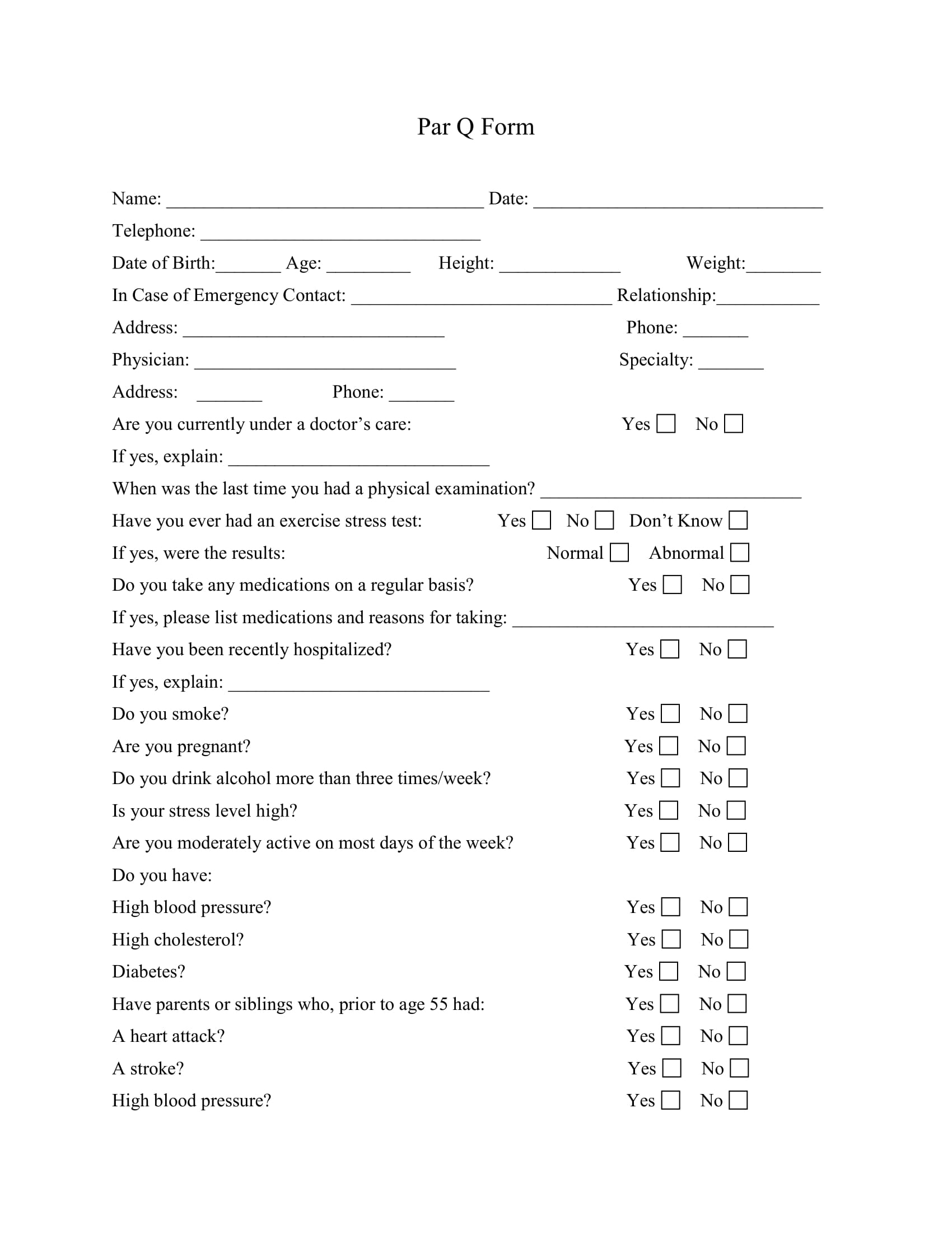 Par Q Form Template