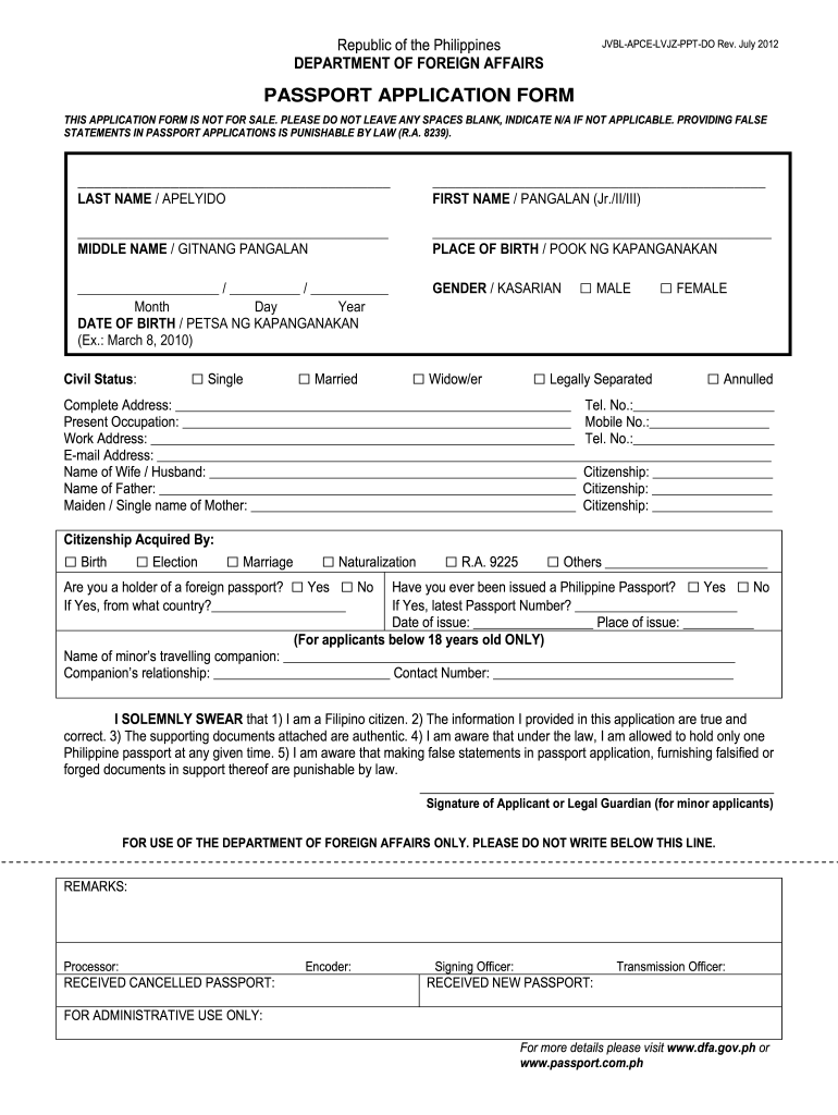 Passport Application Form Fill Online Printable Fillable 