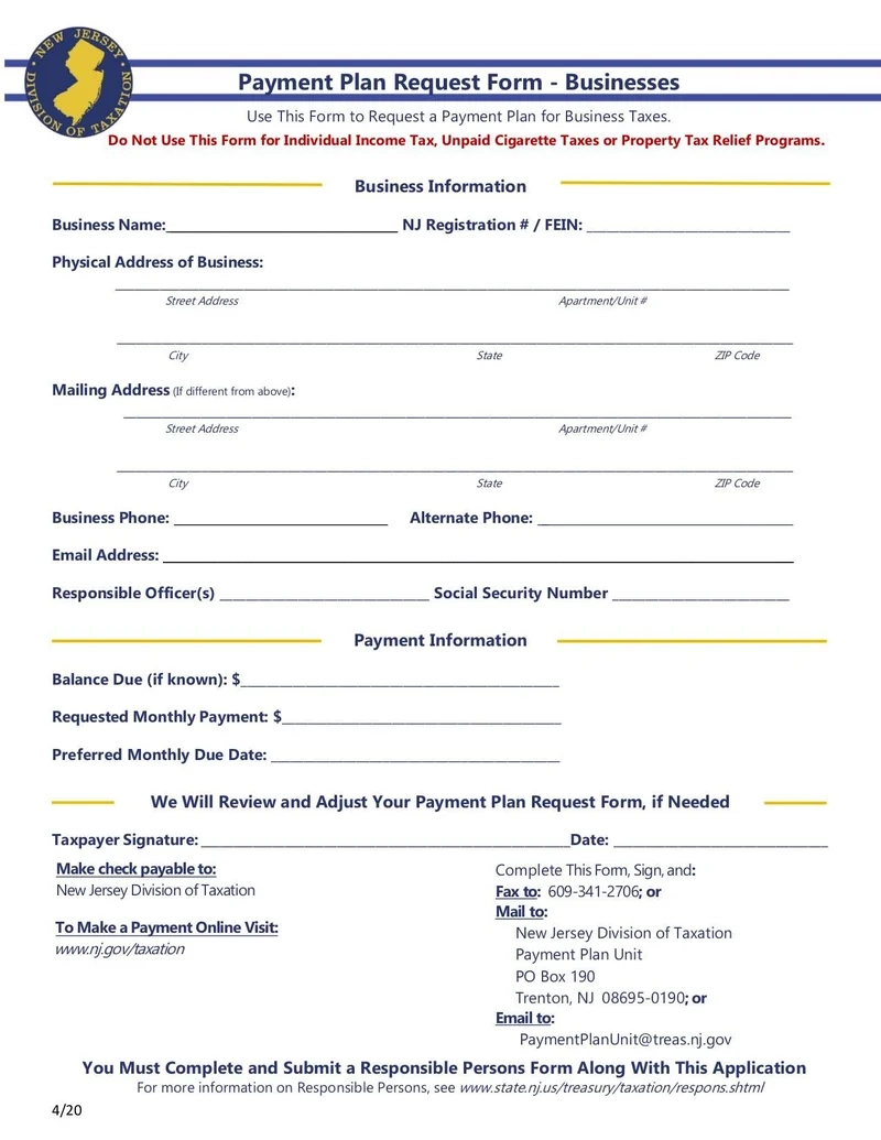 Payment Plan Request Form Businesses Fill And Sign Online With 