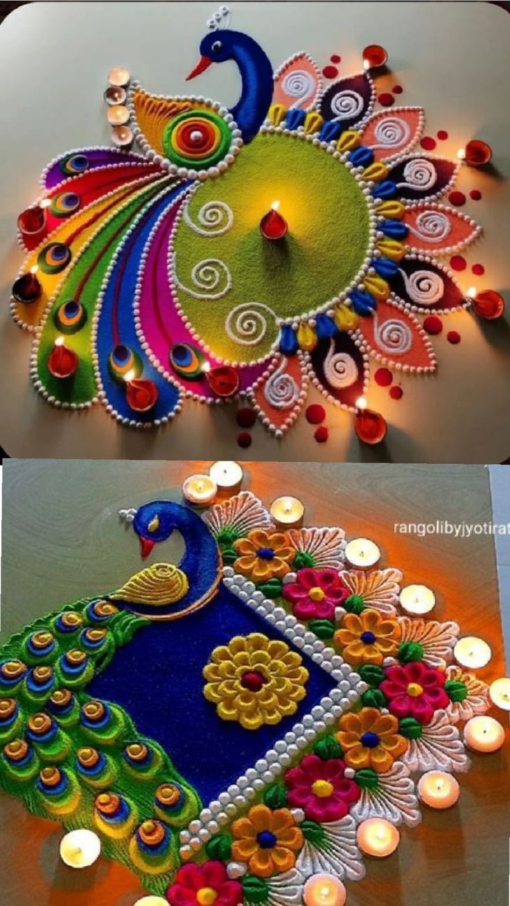 Peacock Rangoli Design Rangoli Designs For Diwali