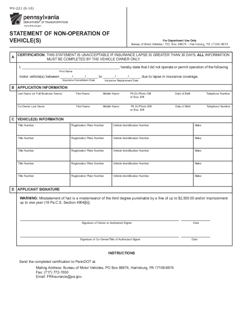 Penndot Form Mv 221 Fill Out amp Sign Online DocHub