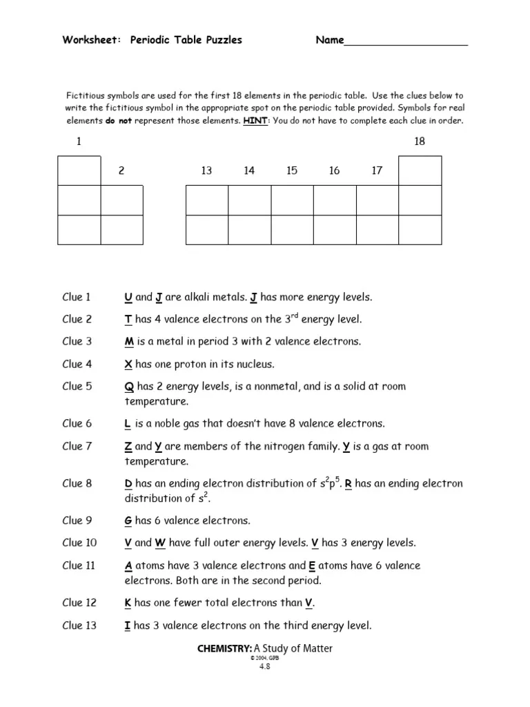 Periodic Table Puzzles PDF