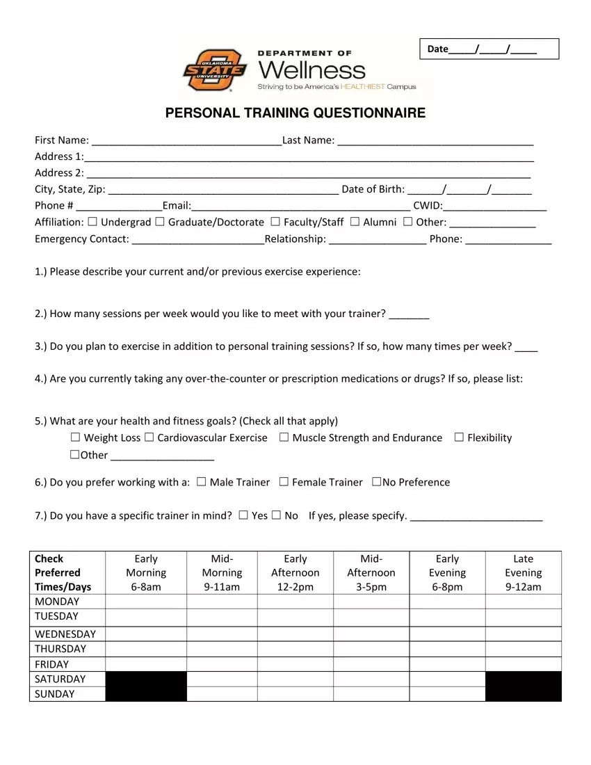 Par Q Form For Personal Trainers