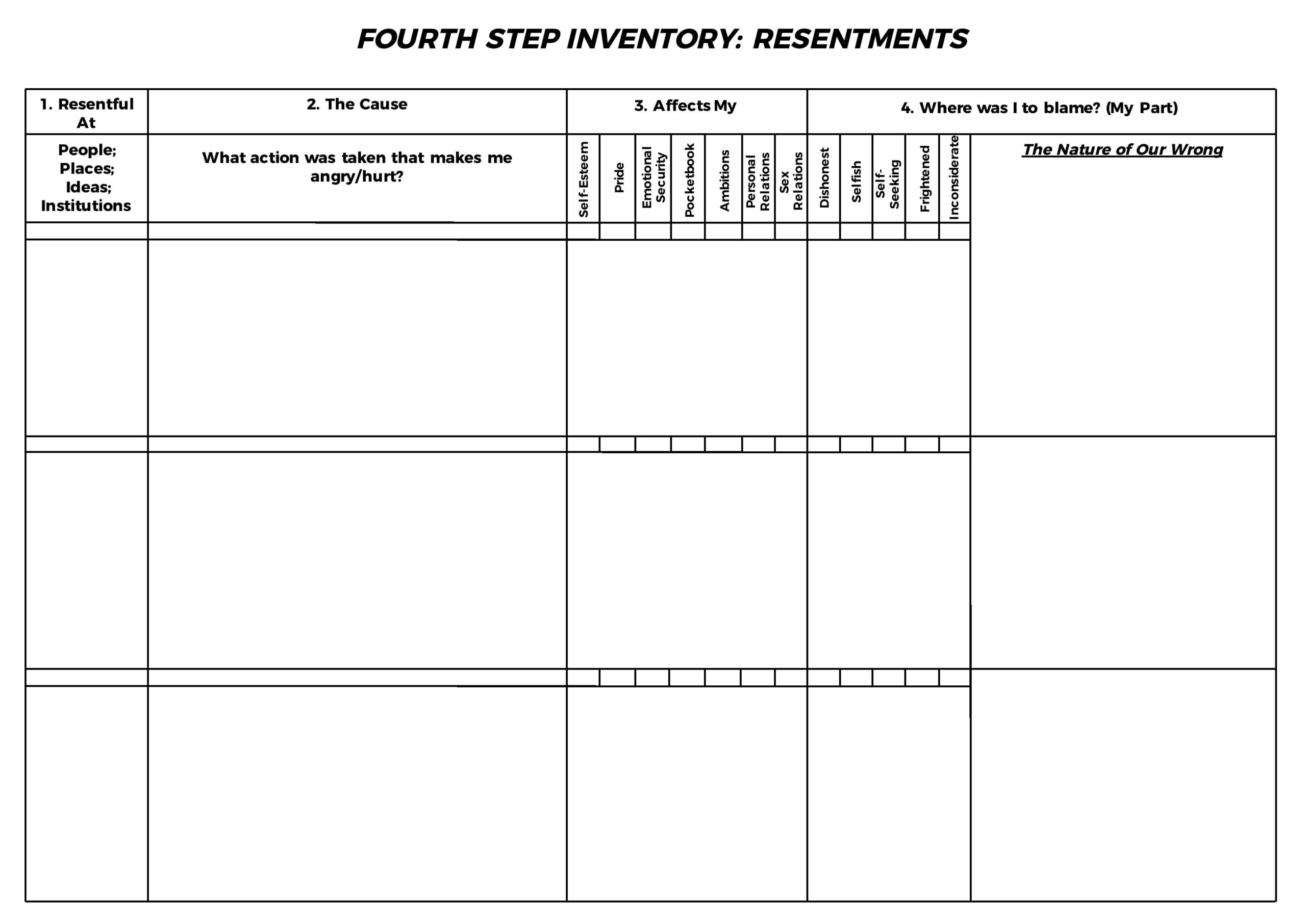 Aa 4th Step Worksheets Printable
