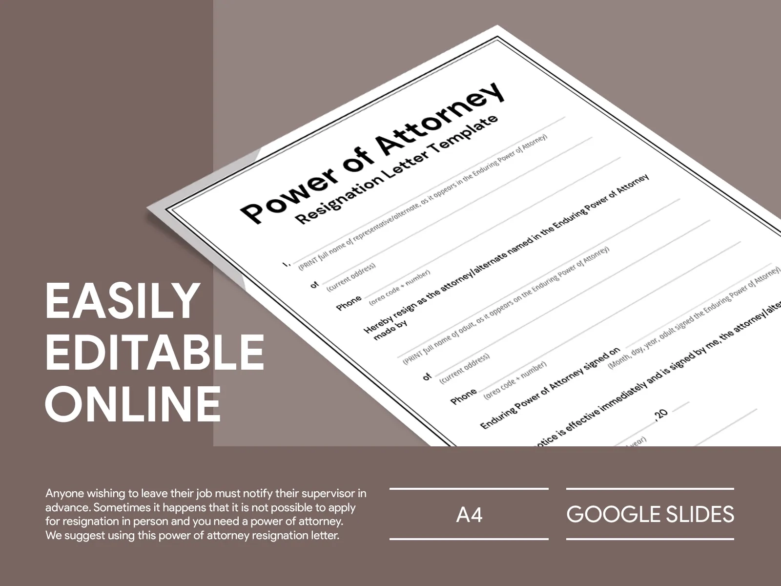 Printable Power Of Attorney Resignation Letter Template