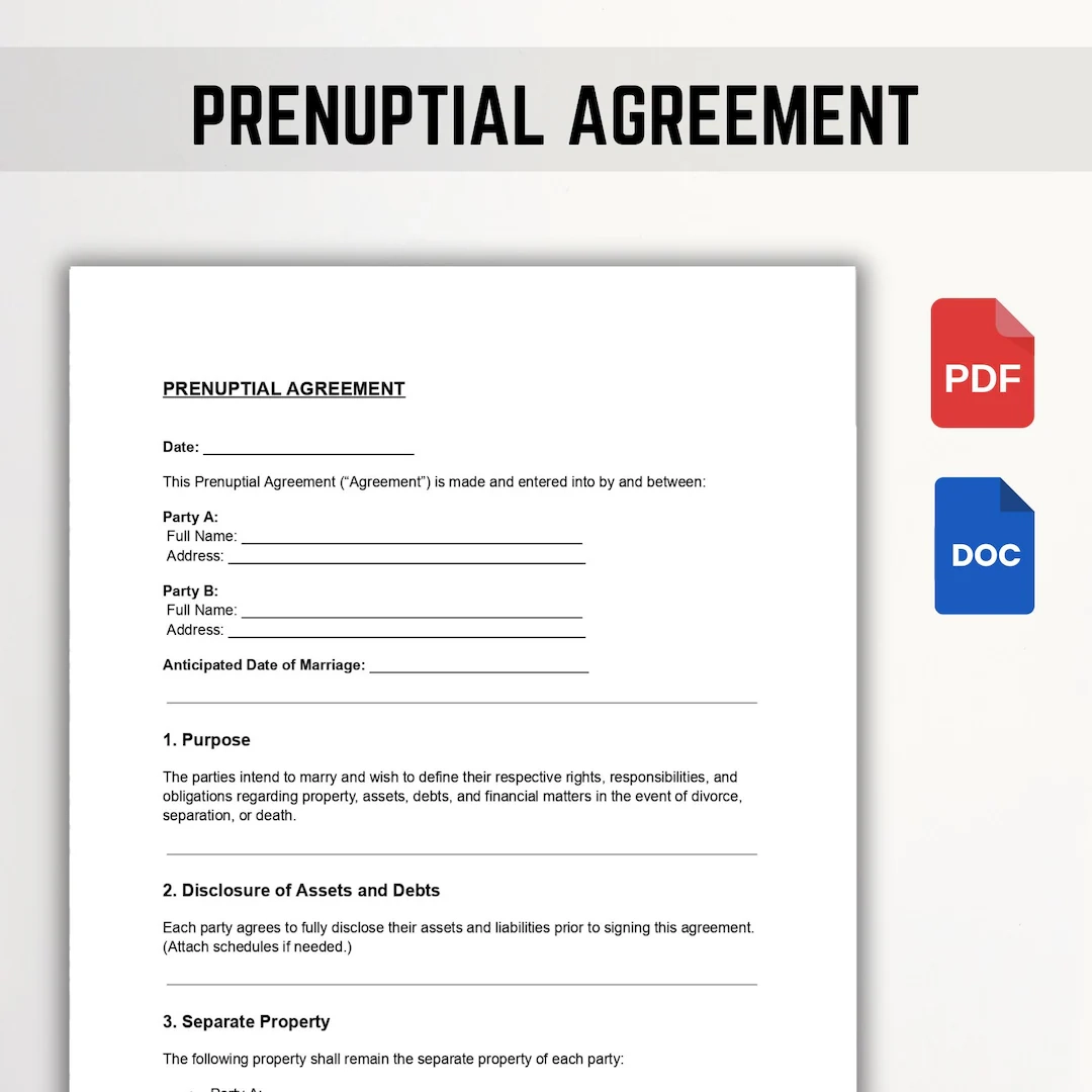 Prenuptial Agreement Template Editable Prenup Contract PDF 