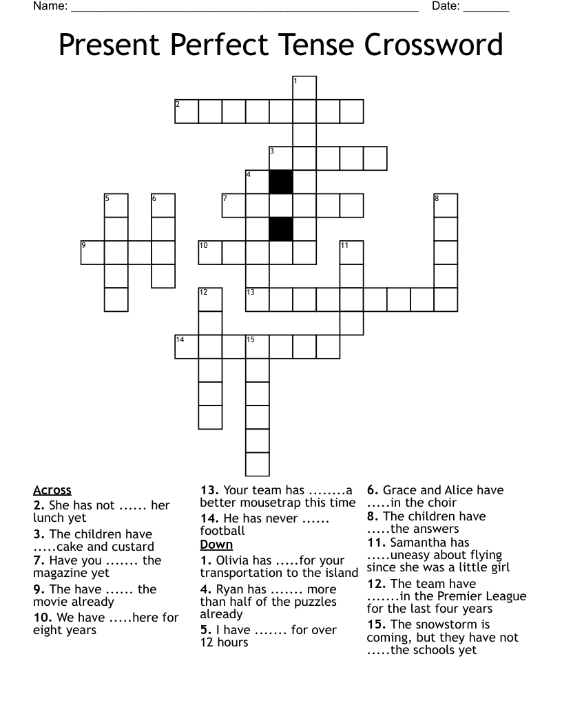Present Perfect Tense Crossword WordMint