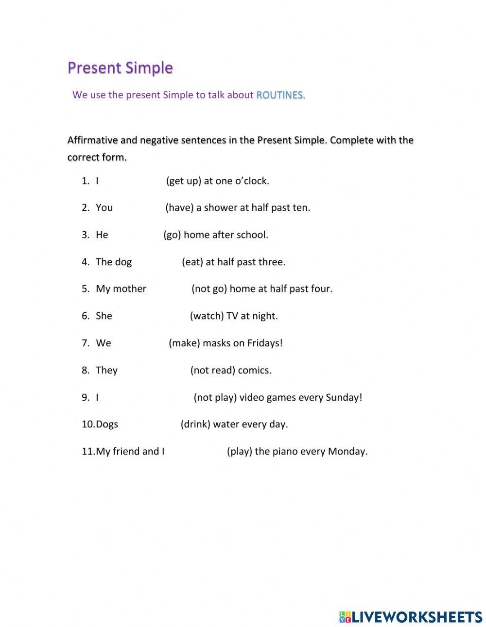 Present Simple Free Interactive Worksheets 1111359
