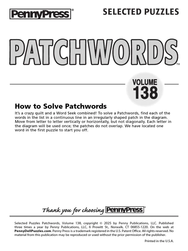 Print N Solve Books Patchwords Vol138 PDF Puzzles