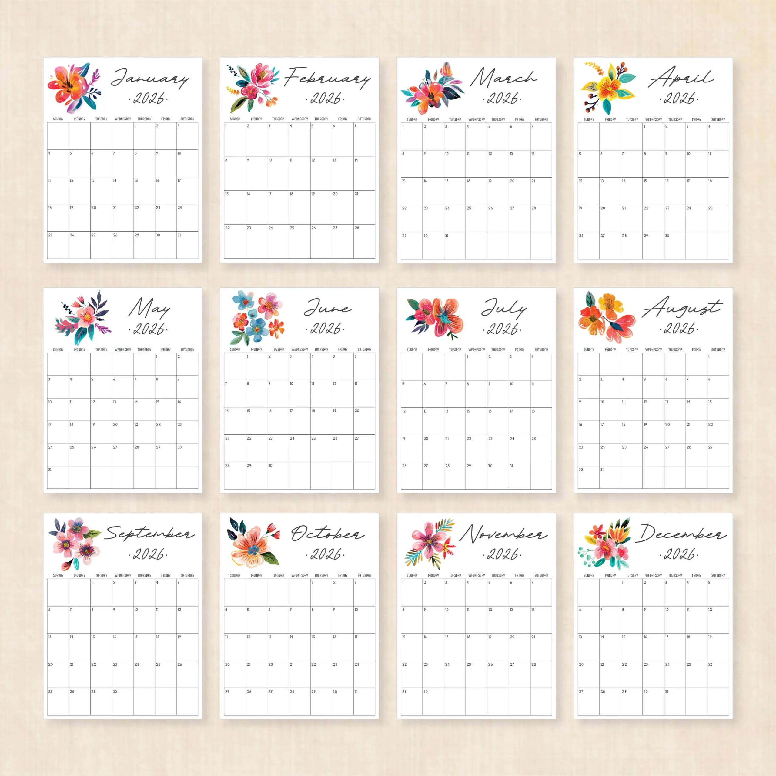 Printable 2026 Calendar Tropical Treasure