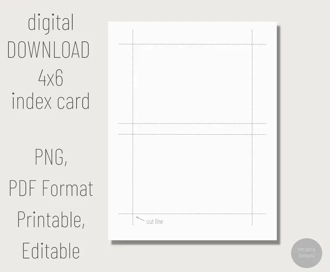 Printable 4x6 Index Card Digital Index Card Printable Note Cards 