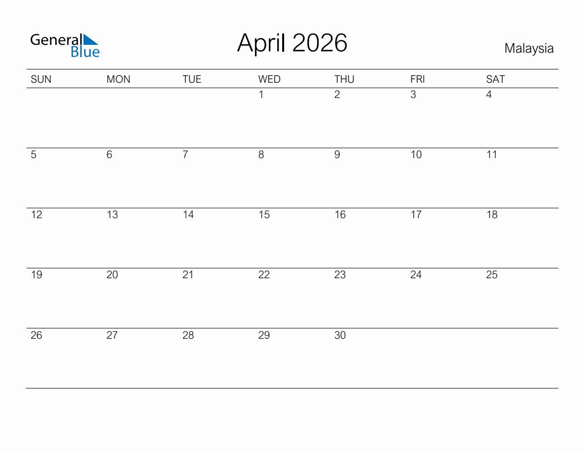 April 2026 Calendar With Holidays Malaysia