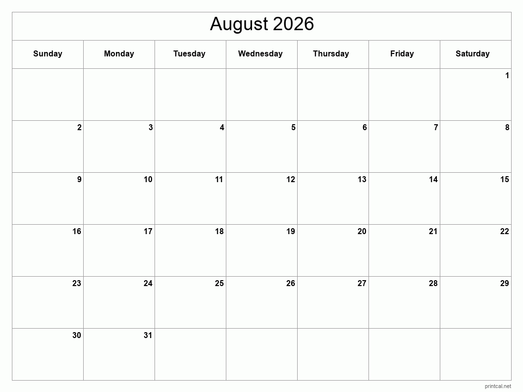 Printable August 2026 Calendar Free Printable Calendars