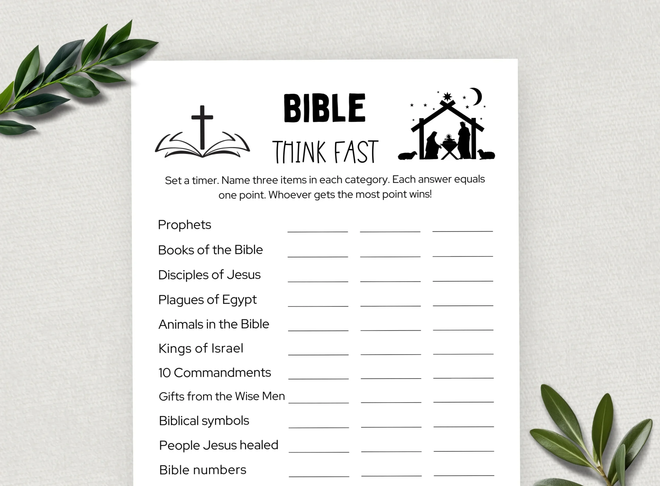 Printable Bible Think Quick Bible Games Fun Christian Youth Group Game Think Quick Game Sunday School Church Study Activity