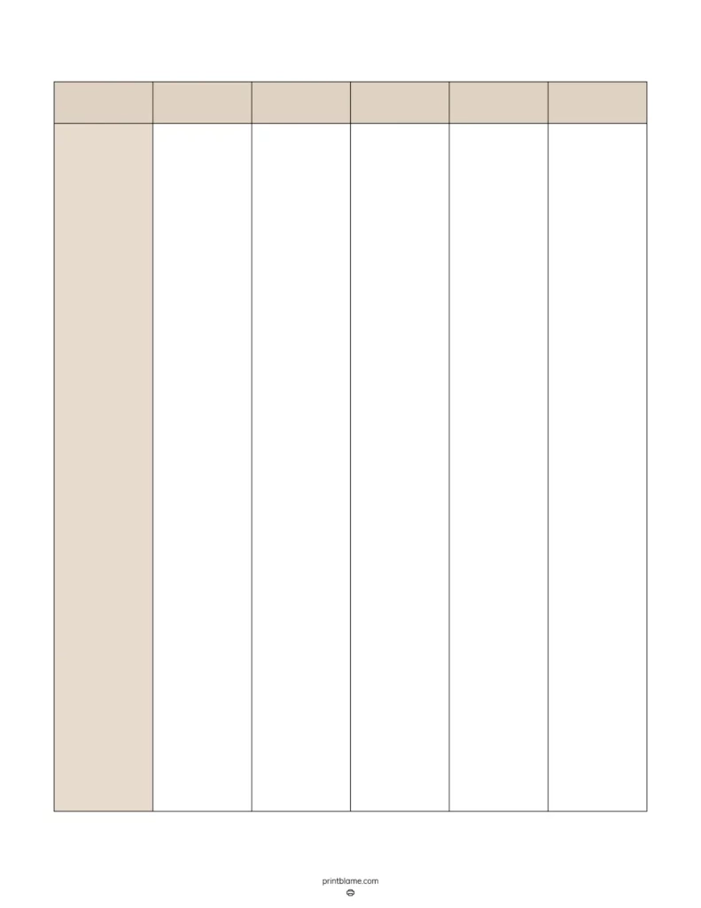 Printable Blank 6 Column Chart Templates FREE 6 Column Tables