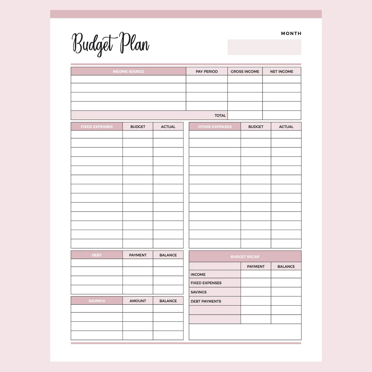 Budgeting Worksheet Printable