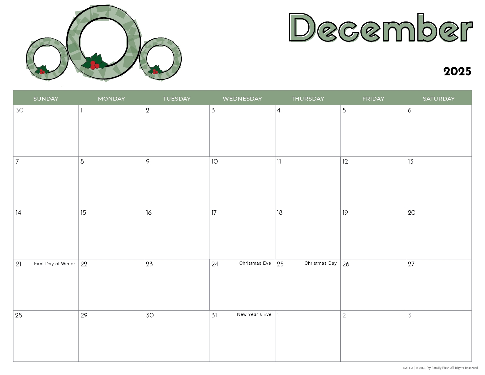 Blank Printable Calendar Kids