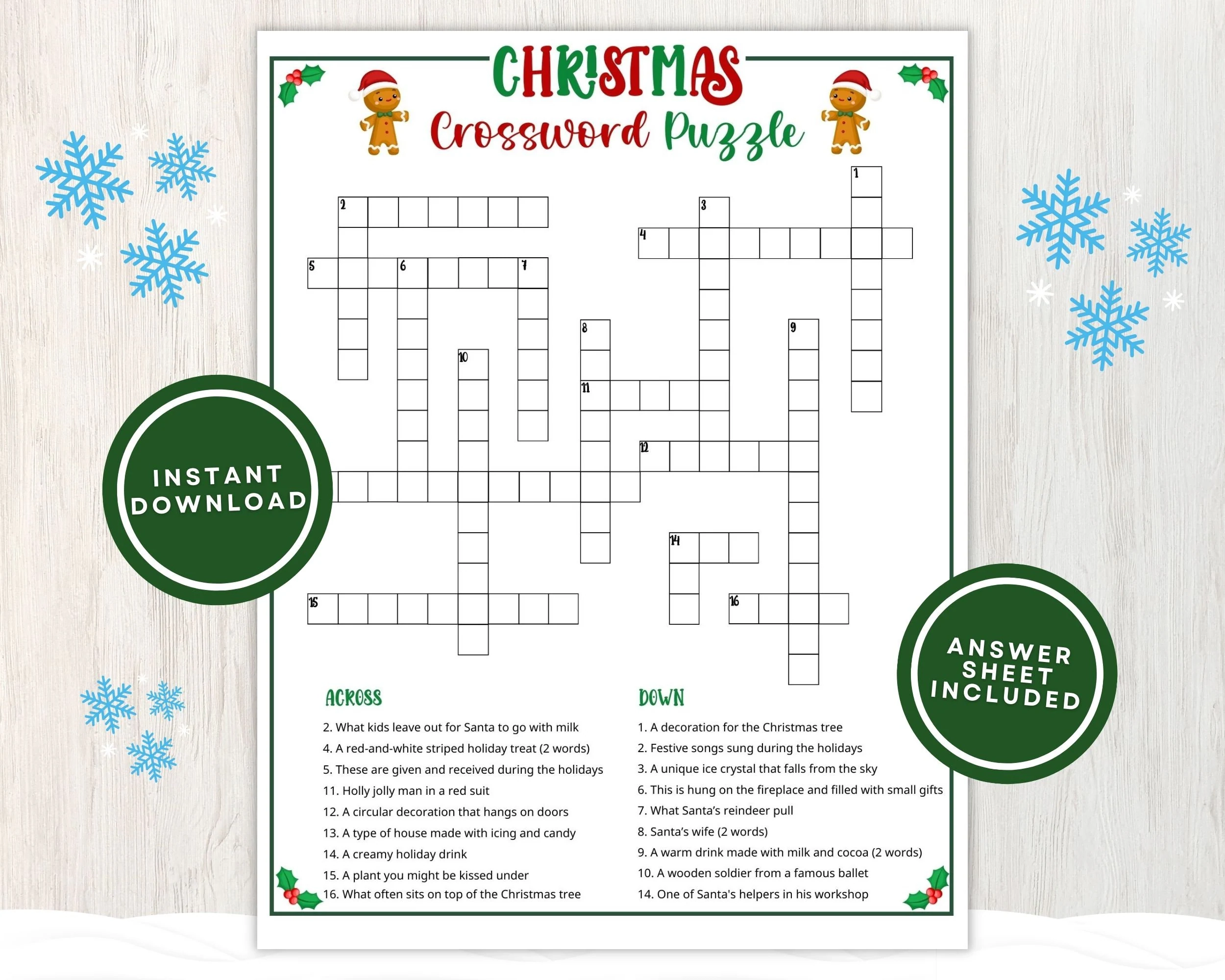 Xmas Crossword Puzzles Printable