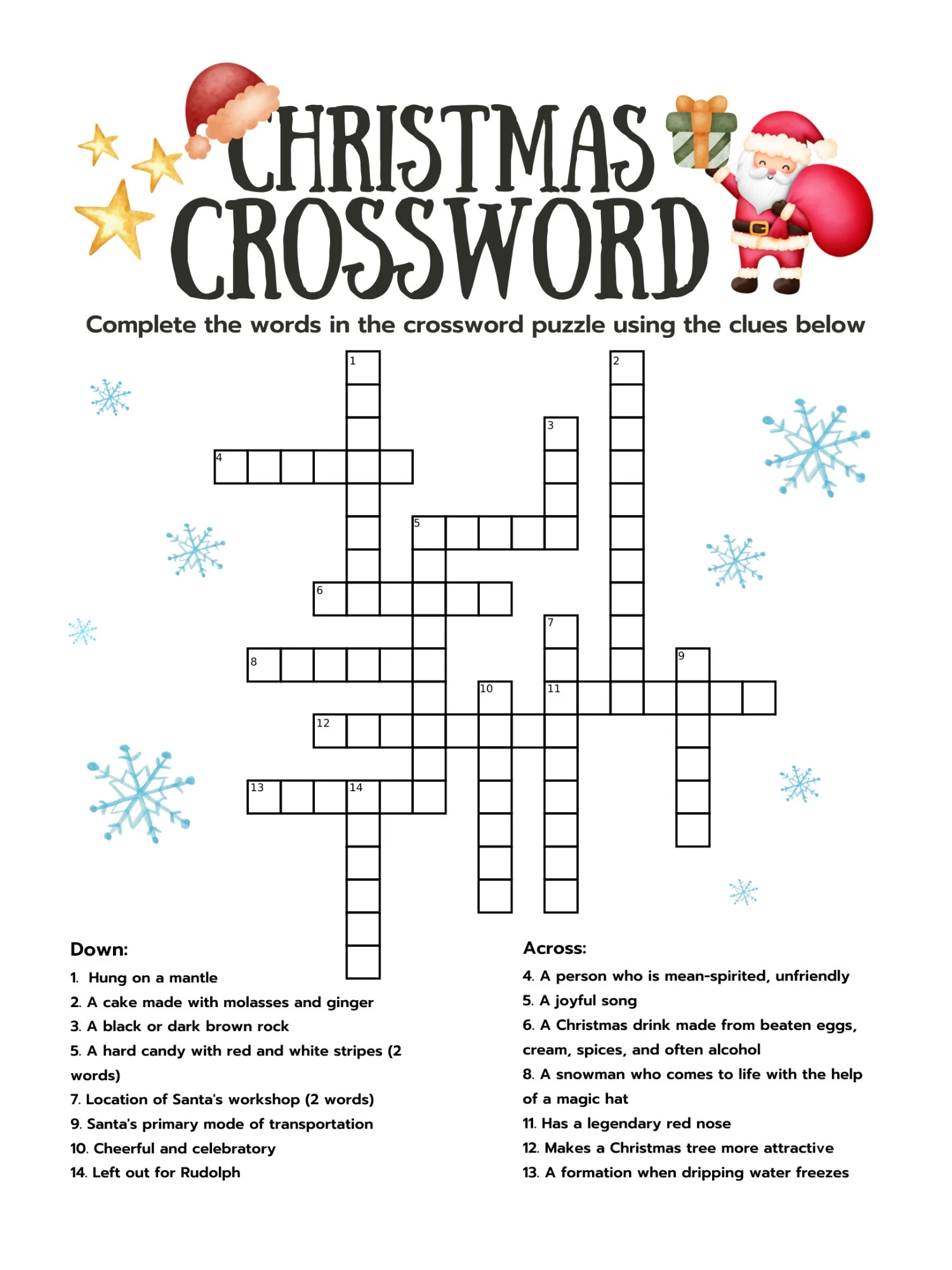 Printable Christmas Crossword Puzzle With Answer Key digital 