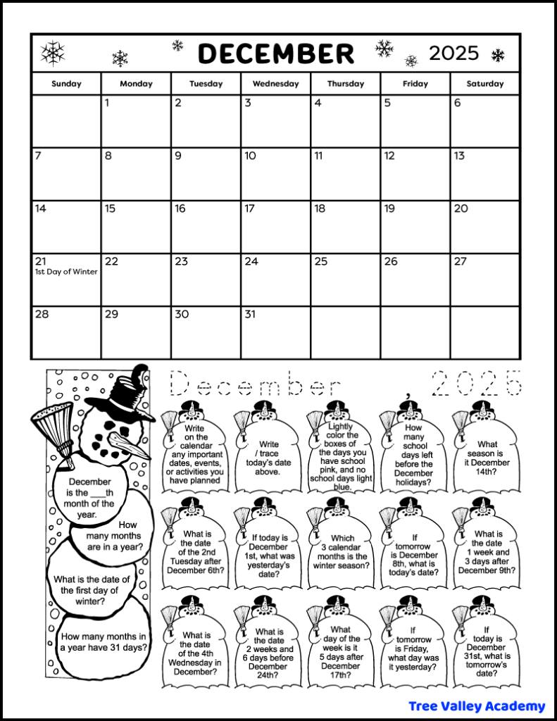 Printable December 2025 Calendar amp Worksheets
