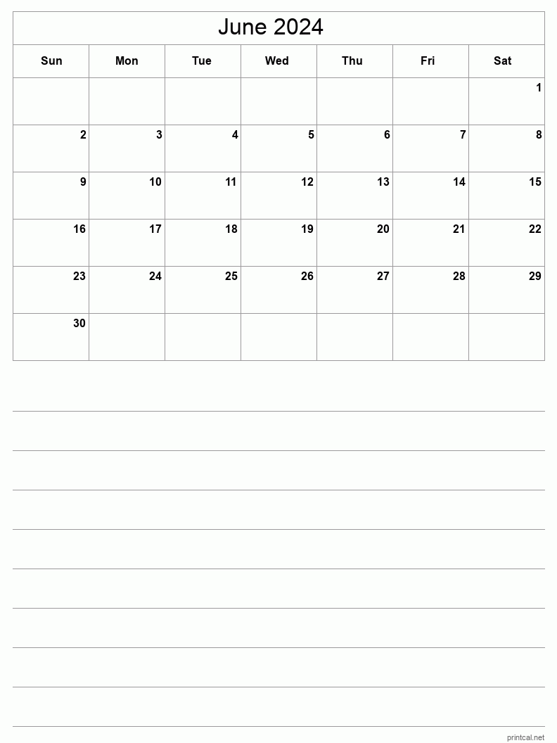 Printable Half Page Calendar Blank