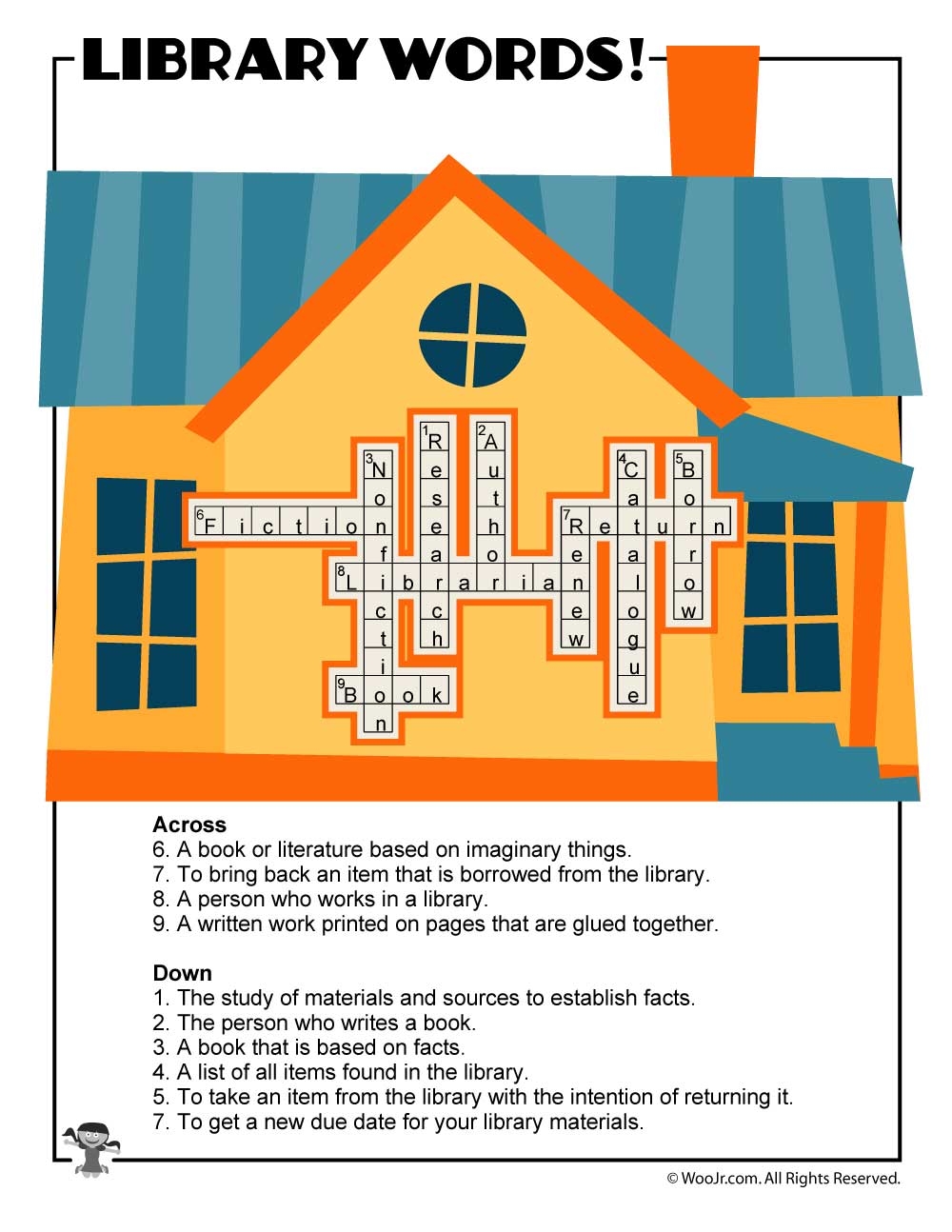Printable Library Activities Coloring Pages Word Puzzles 