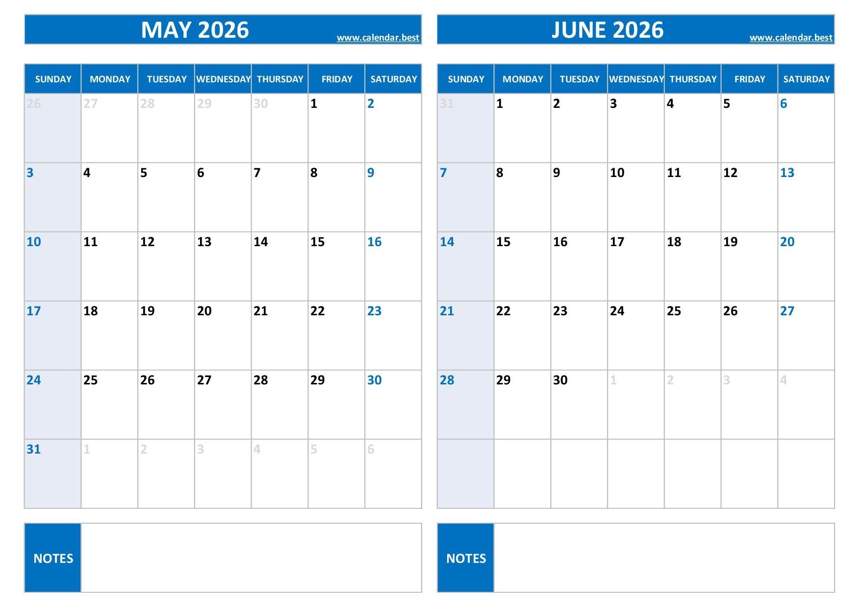 Printable May And June 2026 Calendar Free PDF amp JPG Downloads