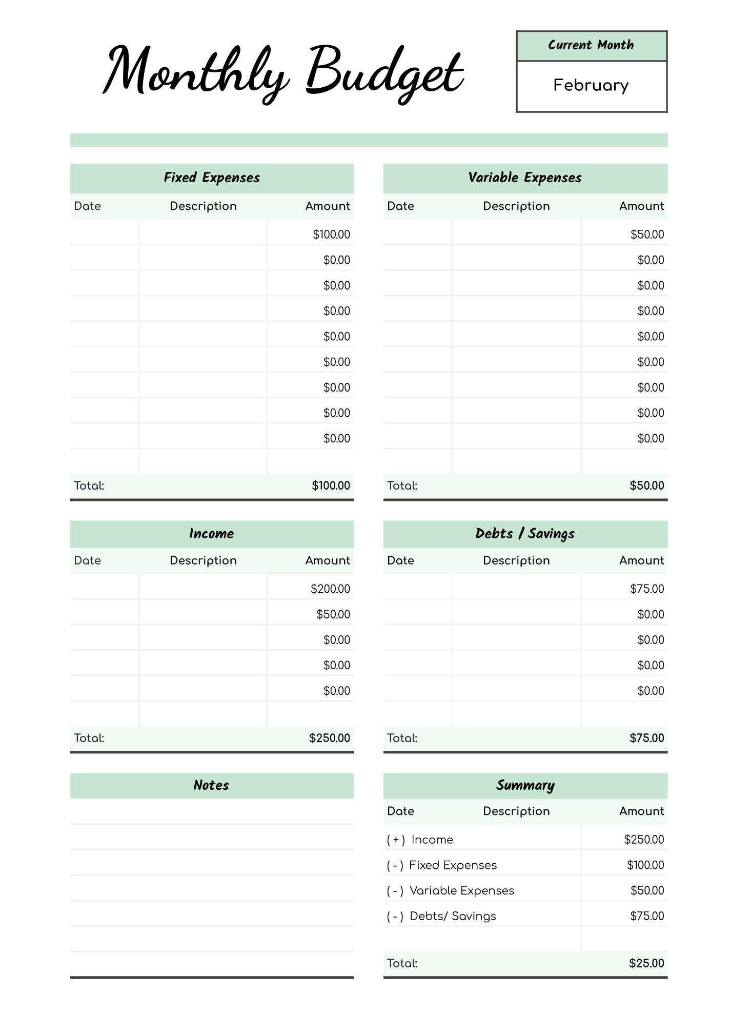 Monthly Budget Expense Worksheet Printable