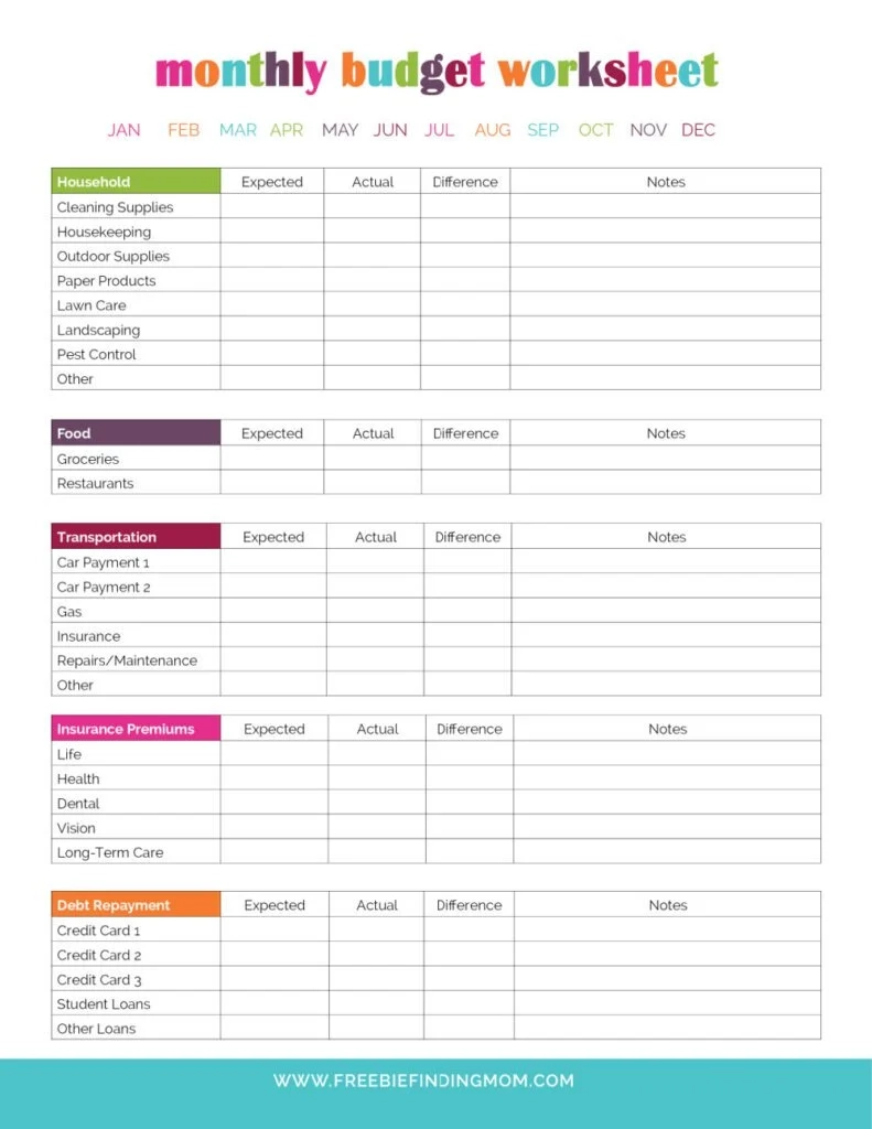 Home Expense Worksheet Printable