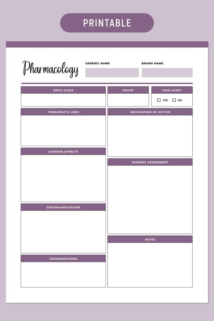 Nursing Student Printable Drug Card Template