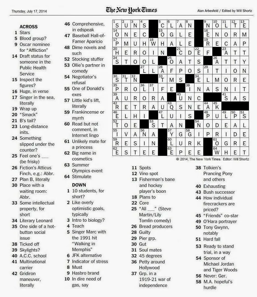 Printable Ny Times Crossword Printable Bingo Cards