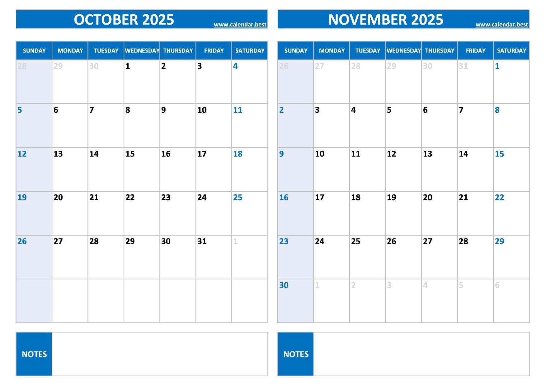 Printable October And November 2025 Calendar Free PDF amp JPG 