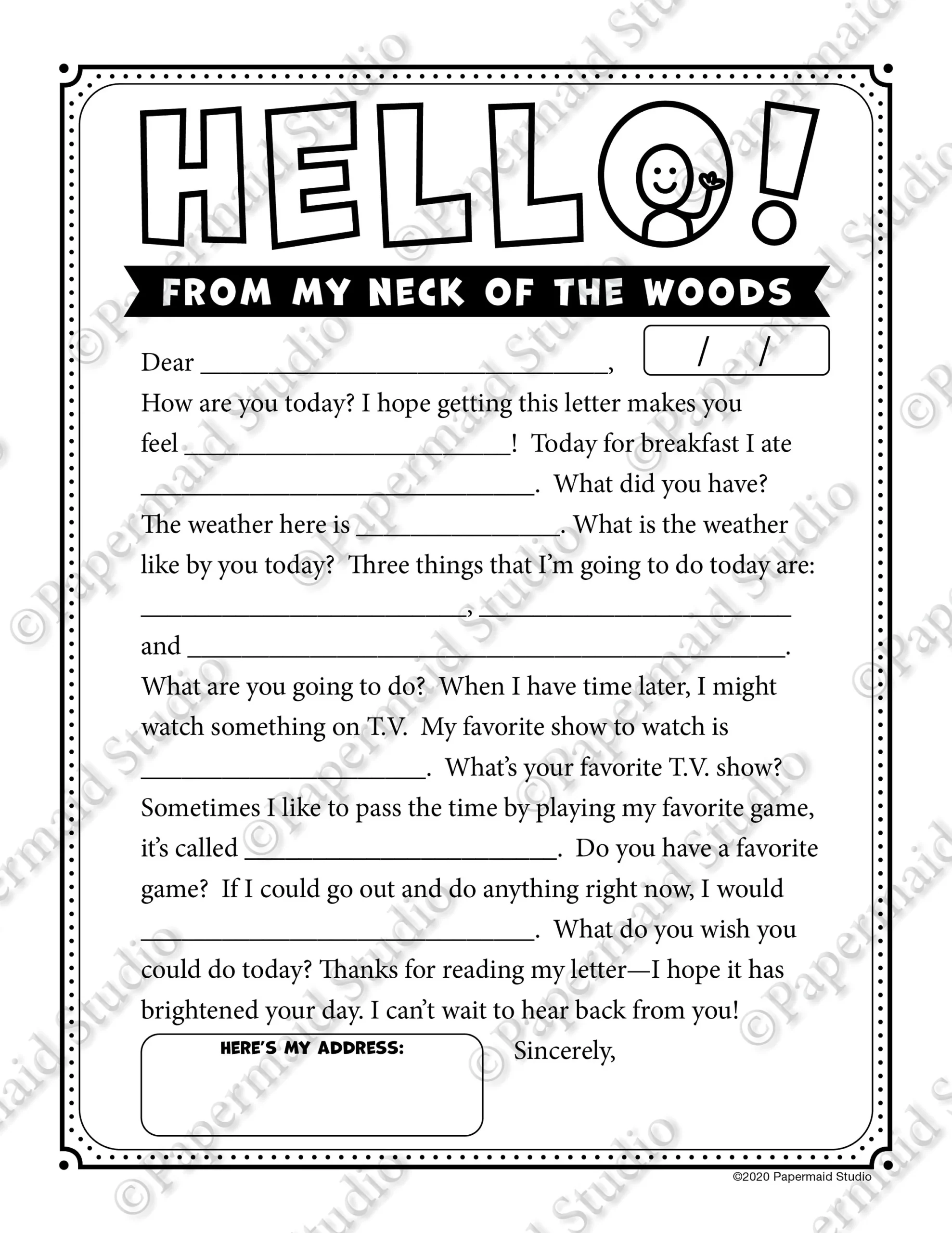 PRINTABLE Pen Pal Letter Template Writing Sheets For Family And 