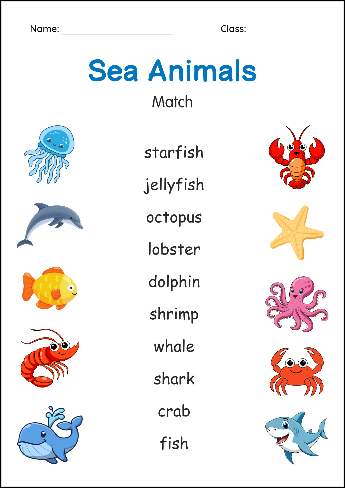 Animals Of The Sea Worksheets
