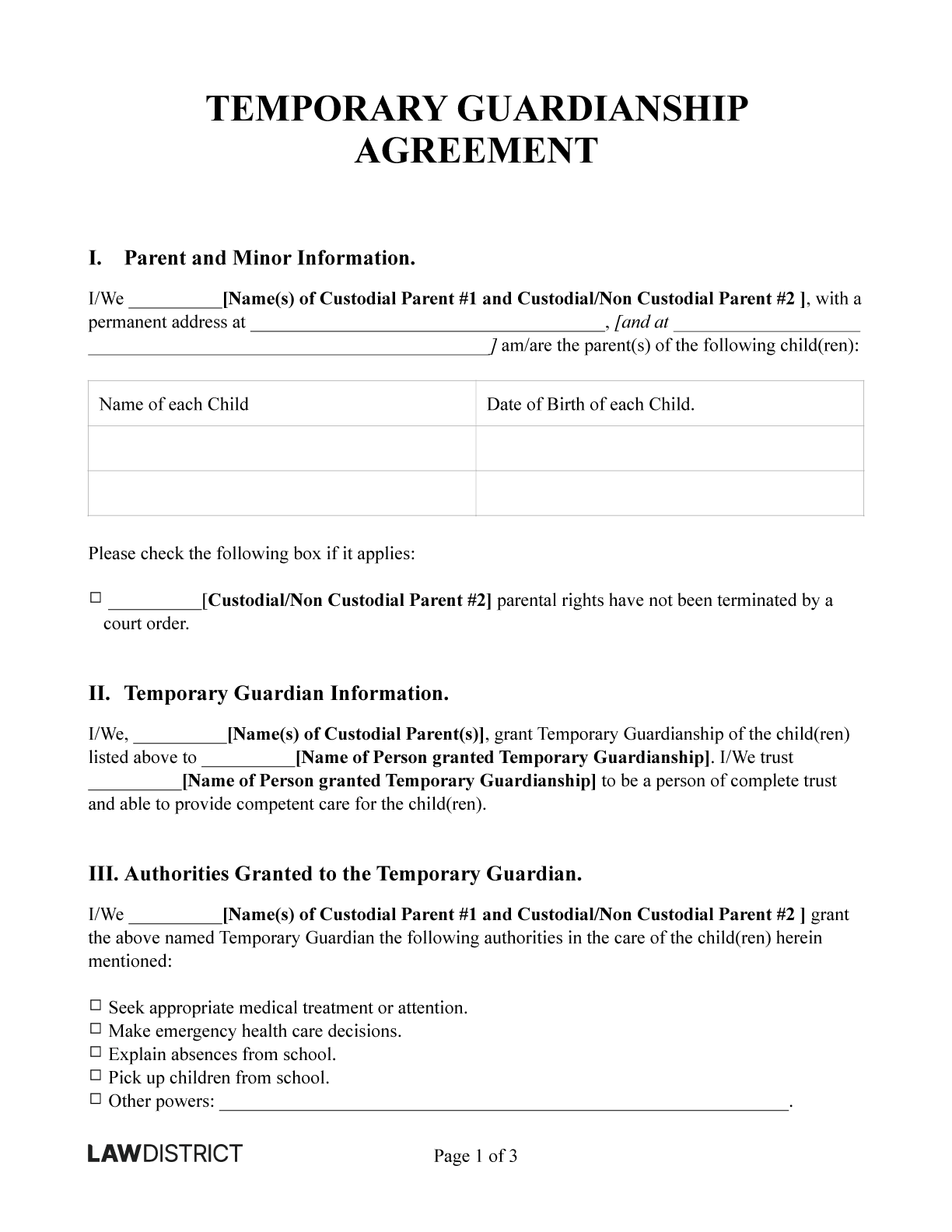 Legal Custody Forms Free