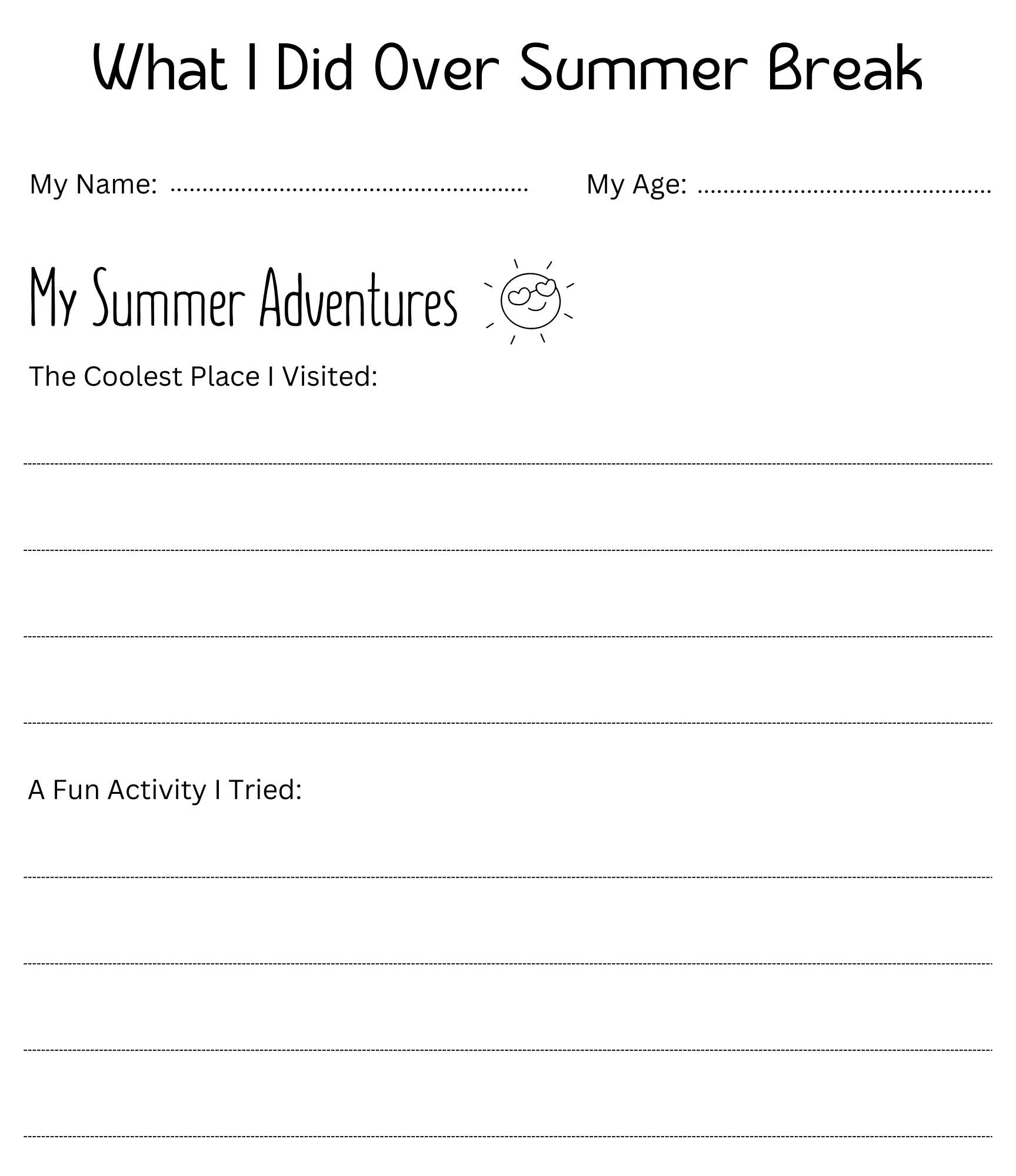 Printable What Did You Do This Summer Worksheet What I Did Over 